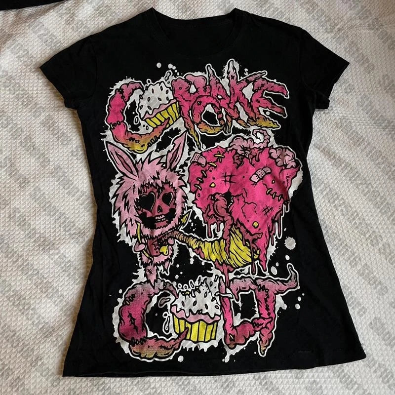 Goth Female Clothing Woman T-shirts Women Clothes Grunge Clothes Y2k Tops Graphic Tees Y2k Top Kpop T-shirt Kawaii Emo Gothic