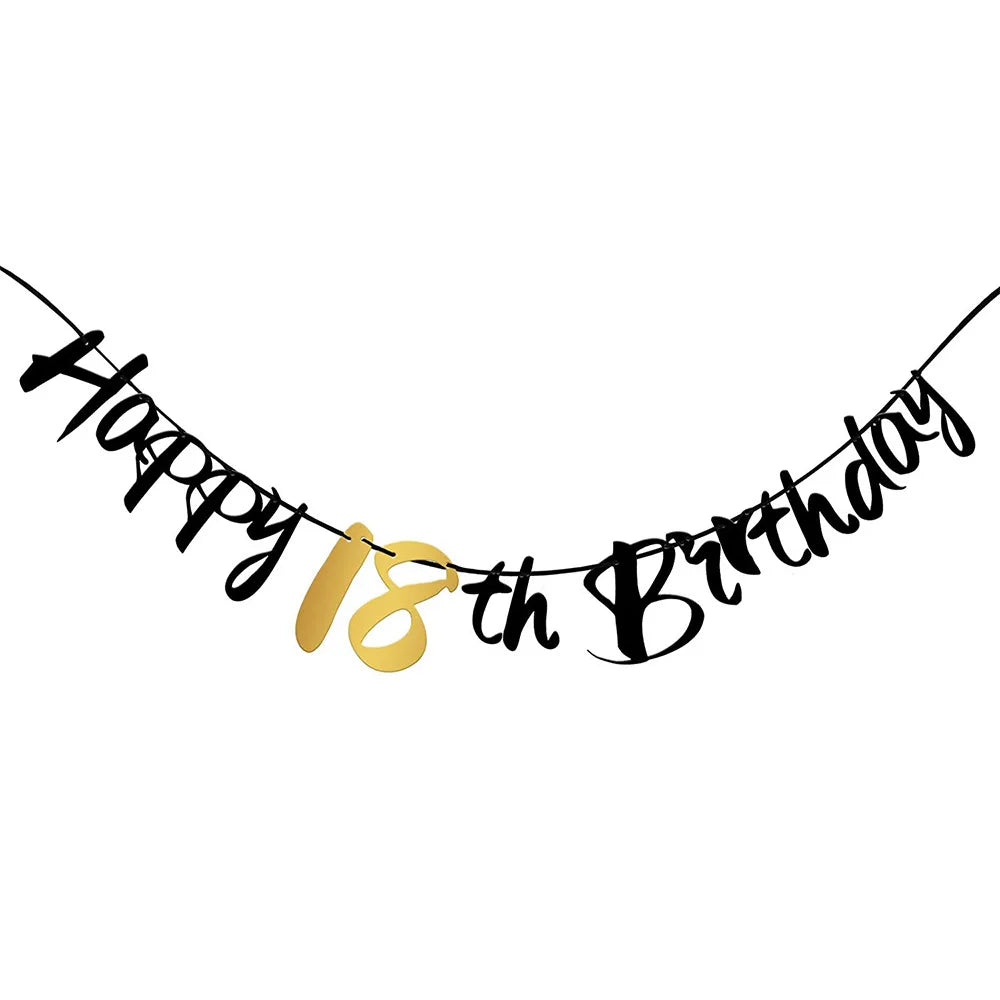 18th Birthday Decors for Boys Girls Black Gold Party Banner Balloon Tablecloth Plate Cup Napkin 18 Years Birthday Party Supplies