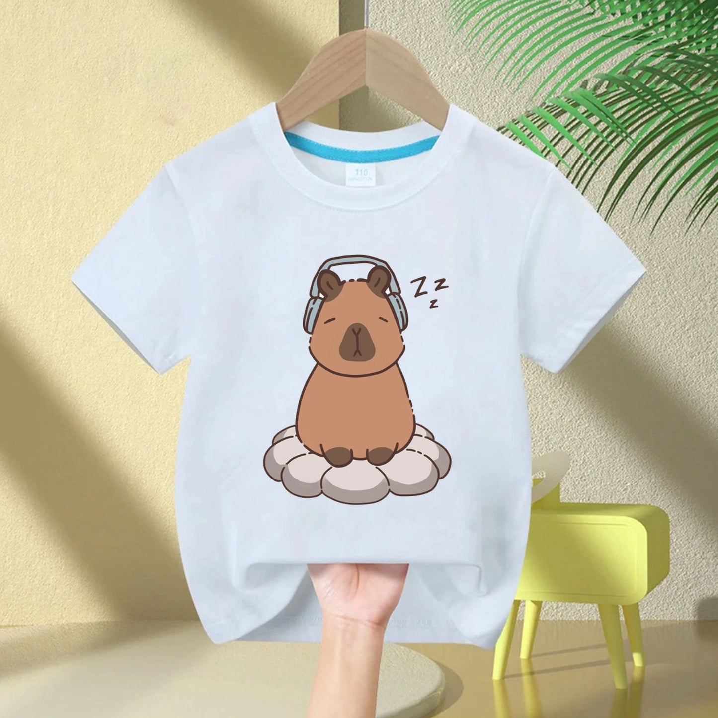 Cute Capybara Loves Bubble Tea print kids T-Shirt summer children's pure cotton short-sleeved casual tops boys and girls gifts