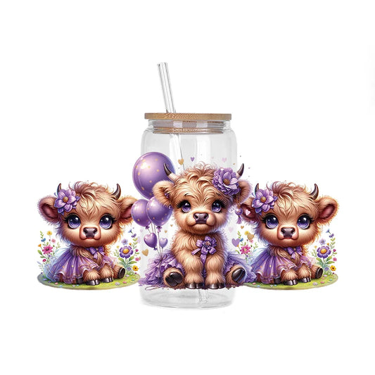 Highland Cattle Baby 16oz UV DTF Sticker Cup Personalize UV Wrap Label DIY Logo Self Adhesive Cow Design 3D Transfer Sticker