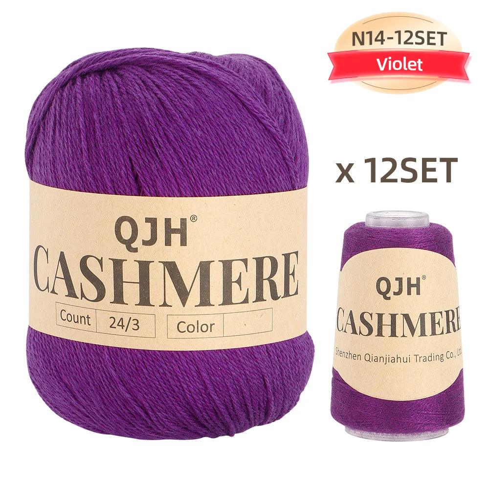 QJH 12 Set Luxurious Cashmere Yarn - Ultra-Soft & Premium Quality for Knitting Luxe Sweaters & Scarves, Hats - Yarn Enthusiasts