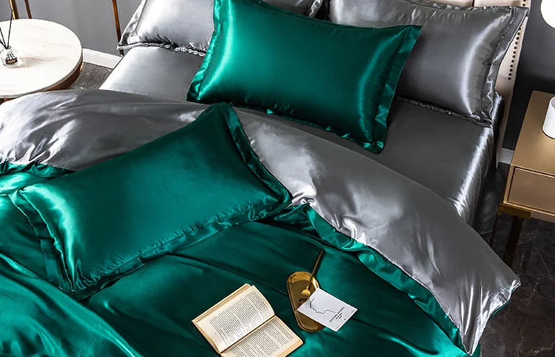 Luxury Mulberry Silky Blending Bedding Set Queen High-end Satin Duvet Cover Set with Sheet Soft Skin Friendly Silky Bedding Sets