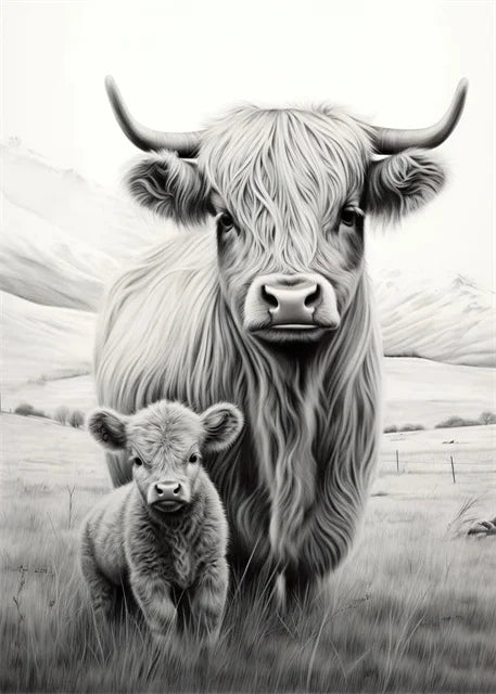 Cute Highland Cows Canvas Print Posters Nature Highland Cow Cattle Canvas Painting Wall Art Pictures for Living Room Home Decor