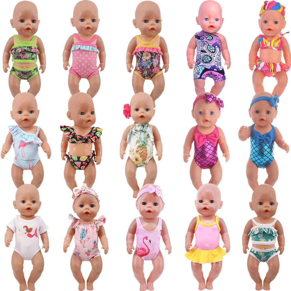 Multi-style Doll Swimsuit Cute Seaside Outfit For 43CM Baby Doll&18Inch American Doll Accessories,Our Generation Girl Gifts Toys