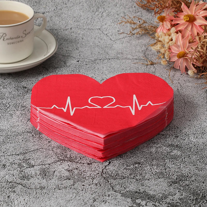20Pcs Red Heart Paper Napkins Love Disposable Tissues Towel for Valentine's Day Wedding Party Table Decoration Romantic Gifts