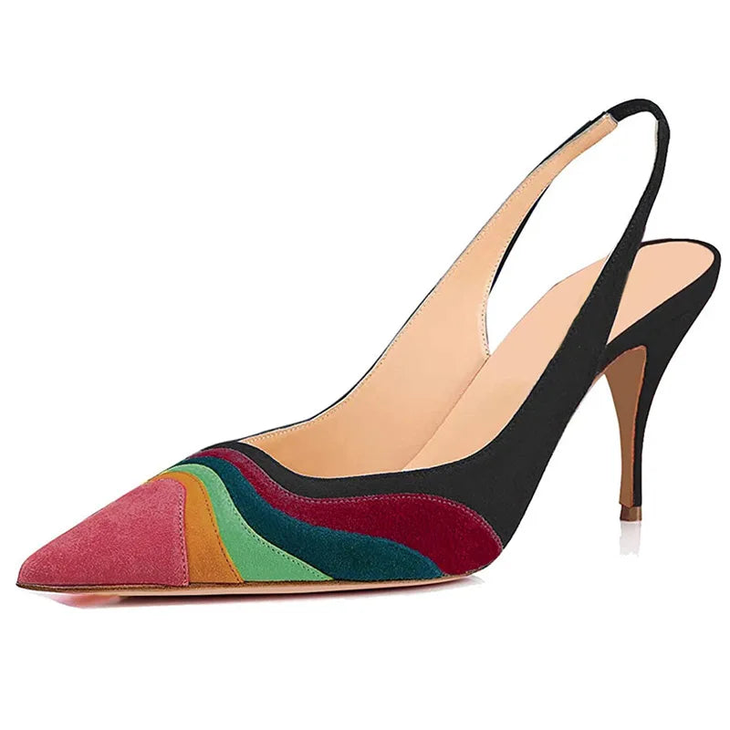 Summer New Rainbow Mixed Color 8cm High Heel Sandals  Women's French Pointed Shallow Mouth Runway Banquet Wedding Shoes size 43