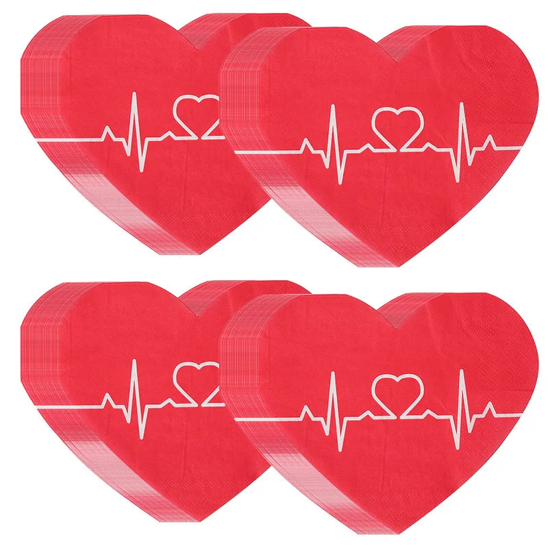 20Pcs Red Heart Paper Napkins Love Disposable Tissues Towel for Valentine's Day Wedding Party Table Decoration Romantic Gifts