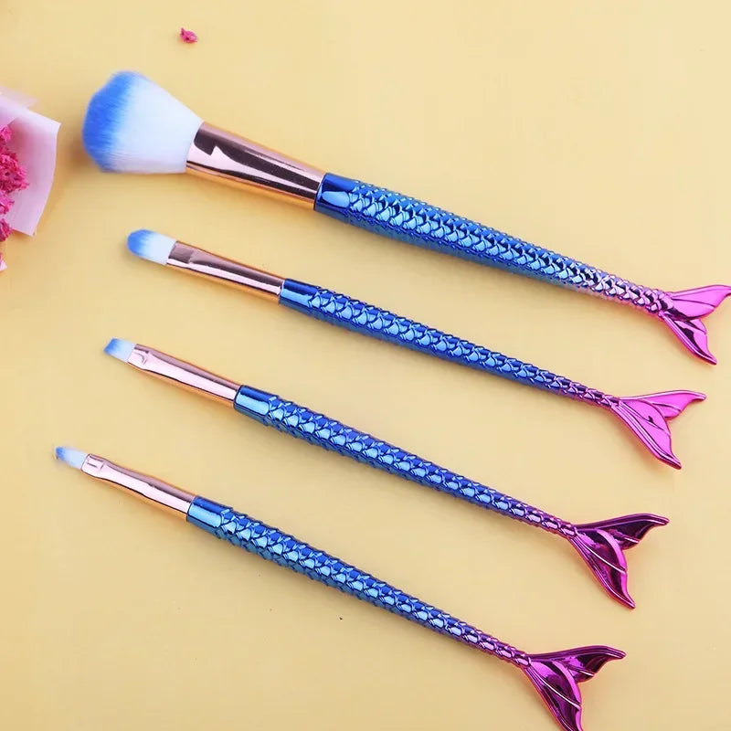 4pcs Professional Mermaid Makeup Brushes Set Eye Shadow Eyeliner High Quality Beauty Makeup Brush Tools Eyebrow Beauty Tools Kit