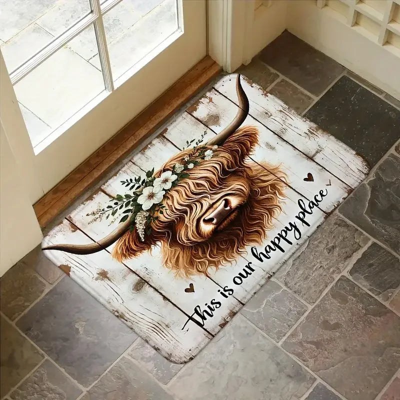 Highland Cow Pattern Door Mat, Non-slip Washable Floor Mat, Decorative Carpet for Home Kitchen Living Room Outdoor Entrance