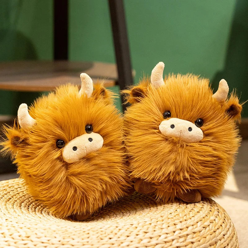 20CM Simulation Kyloe Round Highland Cow Animal Plush Doll Soft Stuffed Highland Cow Cattlle Plushie Gift