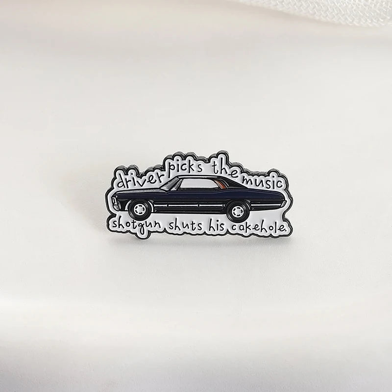 Supernatural TV Show Enamel Pin Driver Picks the Music Gun Shuts His Cakehole Metal Brooch Lapel Badge Jewelry Gift For Friends