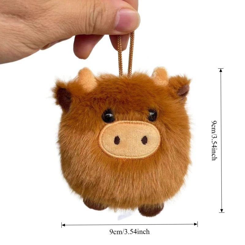 Kawaii Highland Cow Plush Pillow PP Bull Keychain Super Soft Stuffed Animal Car Ornament Cute Fur Plushie Pendant Birthday Gift