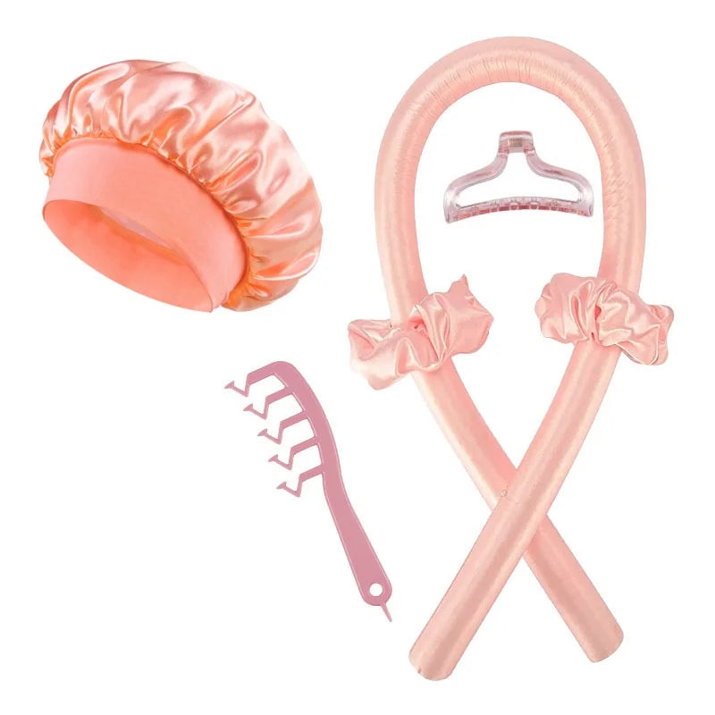 6Pcs Women No-Heat Curly Hair Stick Satin Sleep Cap Set Hair Clip and Ring Comb Sponge Hair Curler Suitable for All Hair Types