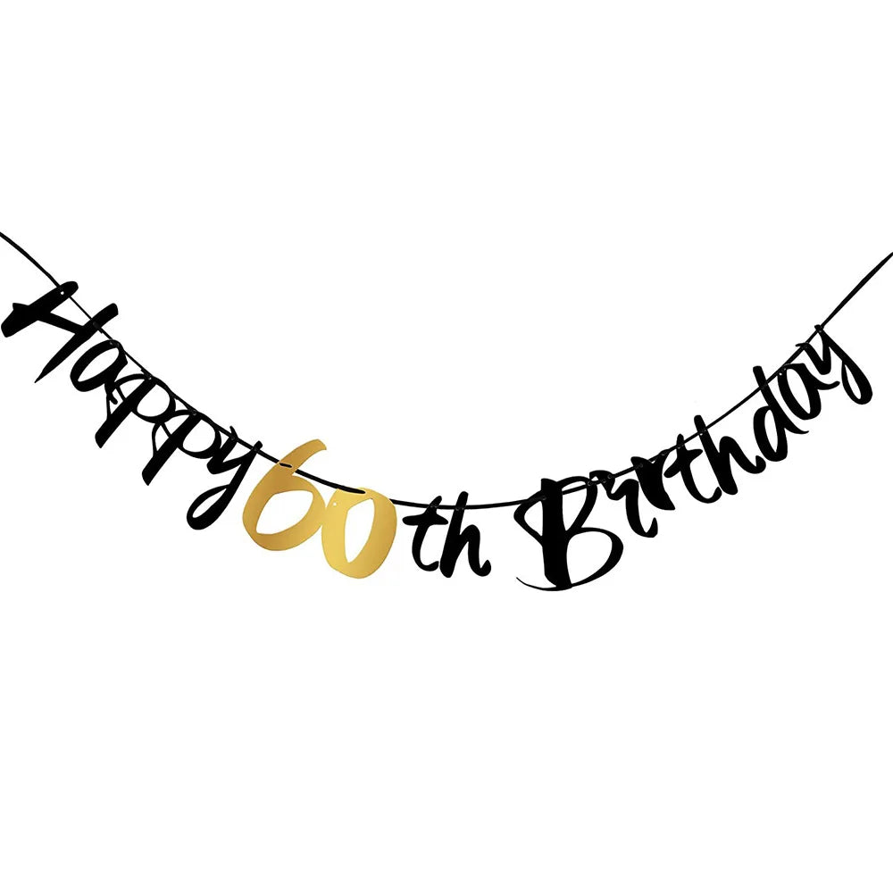 18 21 40 50 60th Happy Birthday Black Gold Banner Decoration 18-60Year Adult Birthday Party Backdrops Decoration Supplies