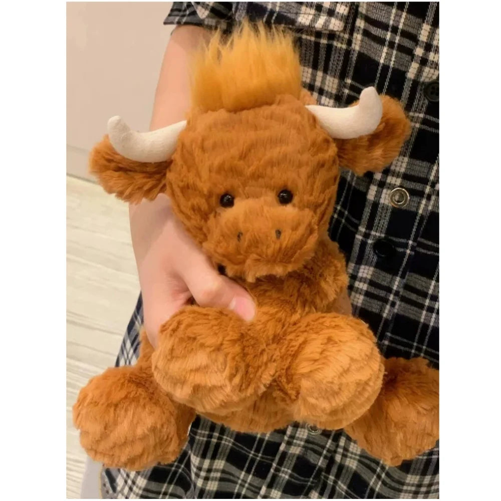 Cute Scottish Highland Cow Plush Toy Haired Cow Stuffed Animal Cartoon Cattle Super Soft Huggable Farm Animal Toy Gift for Kids