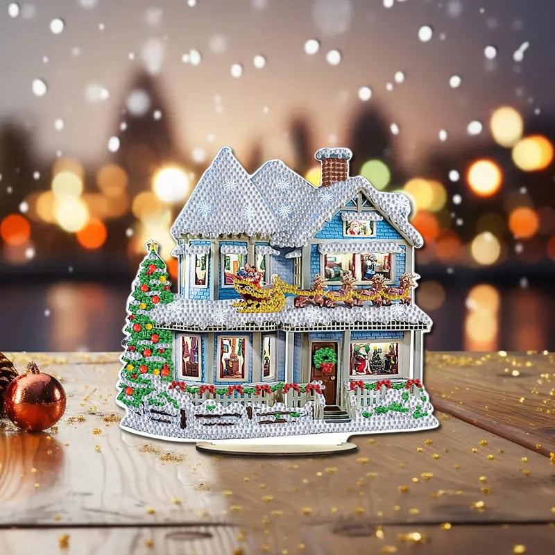 A DIY house scene diamond painting art piece is a decorative item used to decorate a single-sided crystal desktop for adults