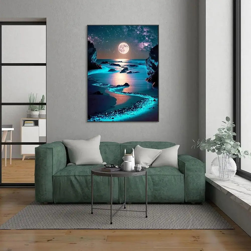 5D Diy Diamond Painting Moonlight Beach Diamond Art Kits Full Square Round Embroidery Mosaic Fantasy Landscape Wall Decor
