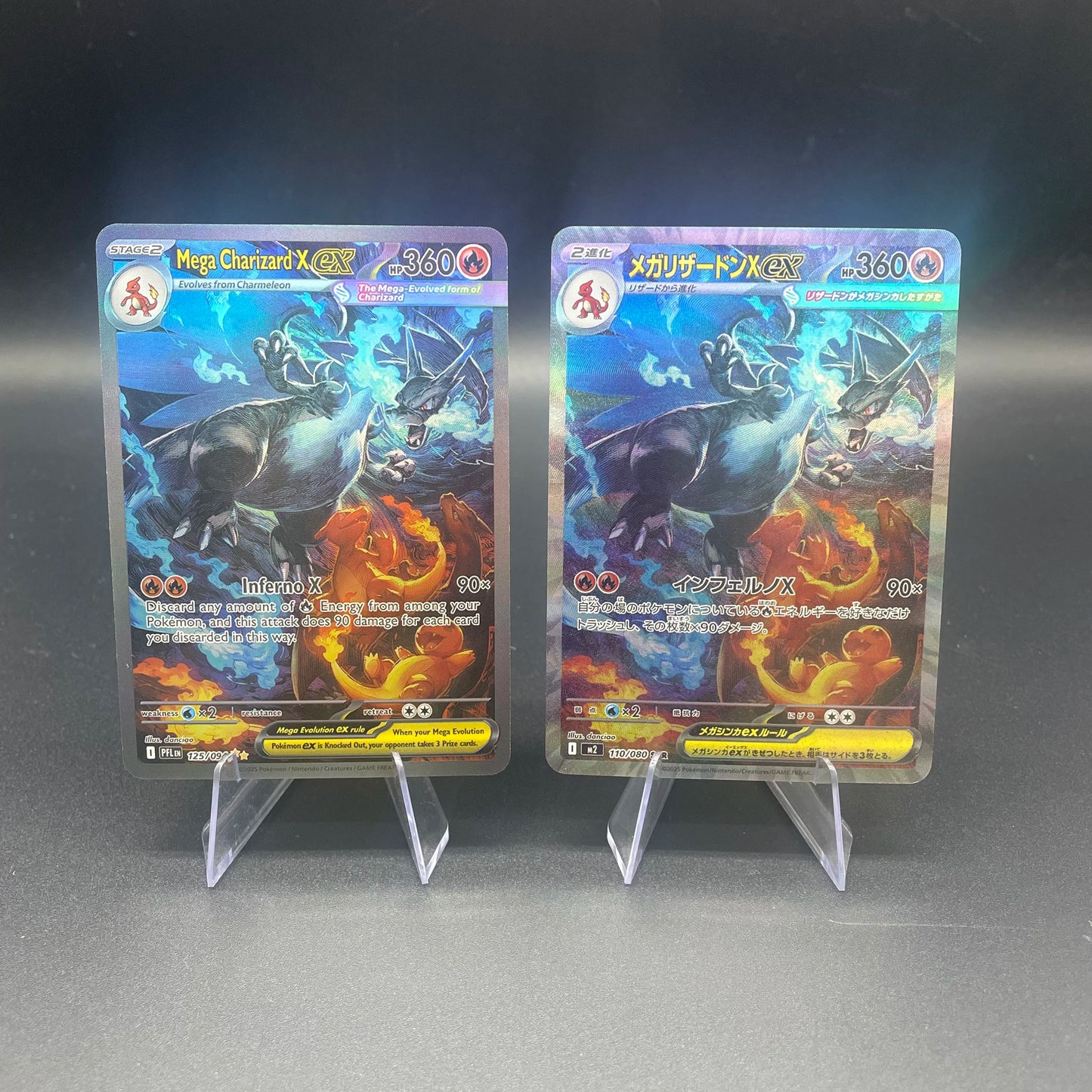 1PCS DIY Self-made PTCG Mega Charizard X Japanese Version And English Version Refractive Color Flash Game Collection Card