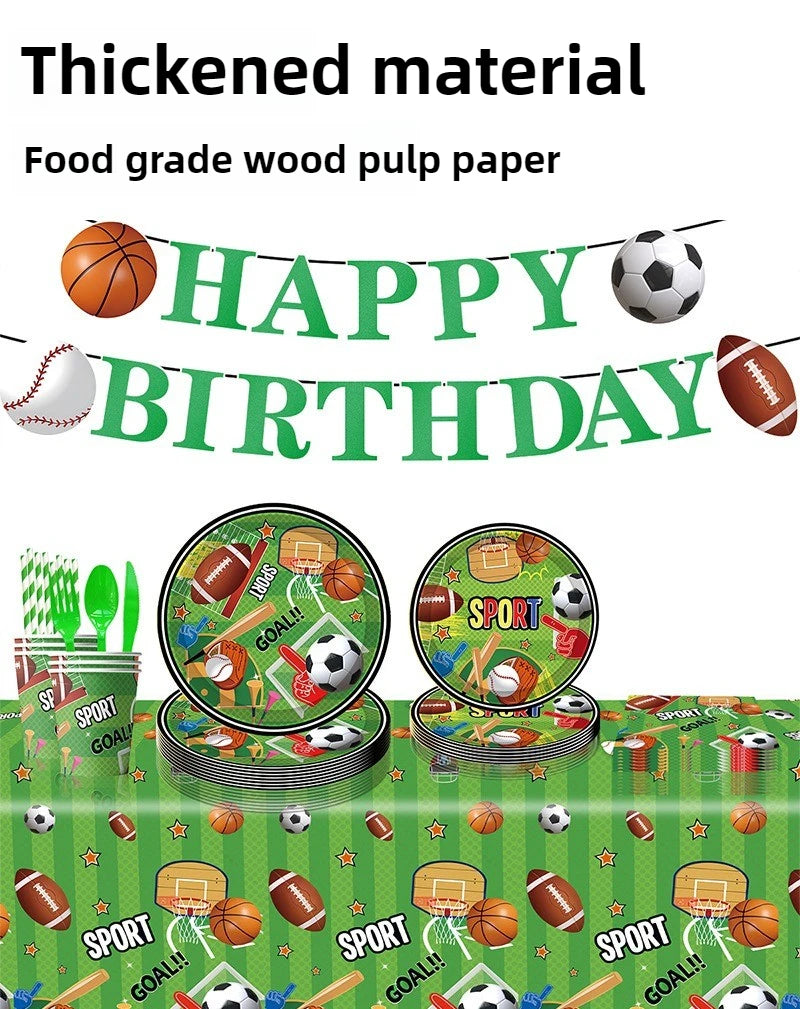 20pcs Rugby Football Basketball Baseball Sports Themed Birthday Party Decoration Tableware Set Holiday Party Decoration Supplies