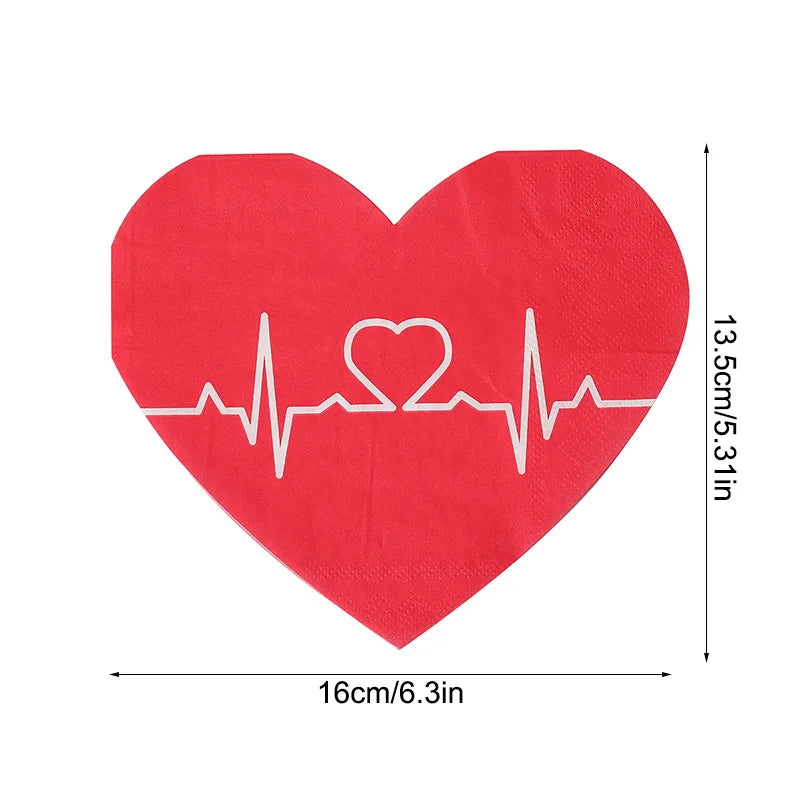 20Pcs Red Heart Paper Napkins Love Disposable Tissues Towel for Valentine's Day Wedding Party Table Decoration Romantic Gifts