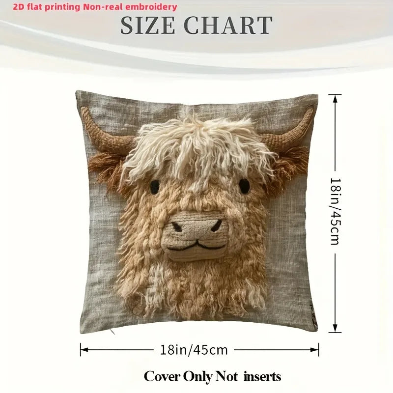 Cute Highland Cow Design 2D Flat-Printed Pillow Cover for Home Decor Sofa cushion cover, home decoration, 2D printing