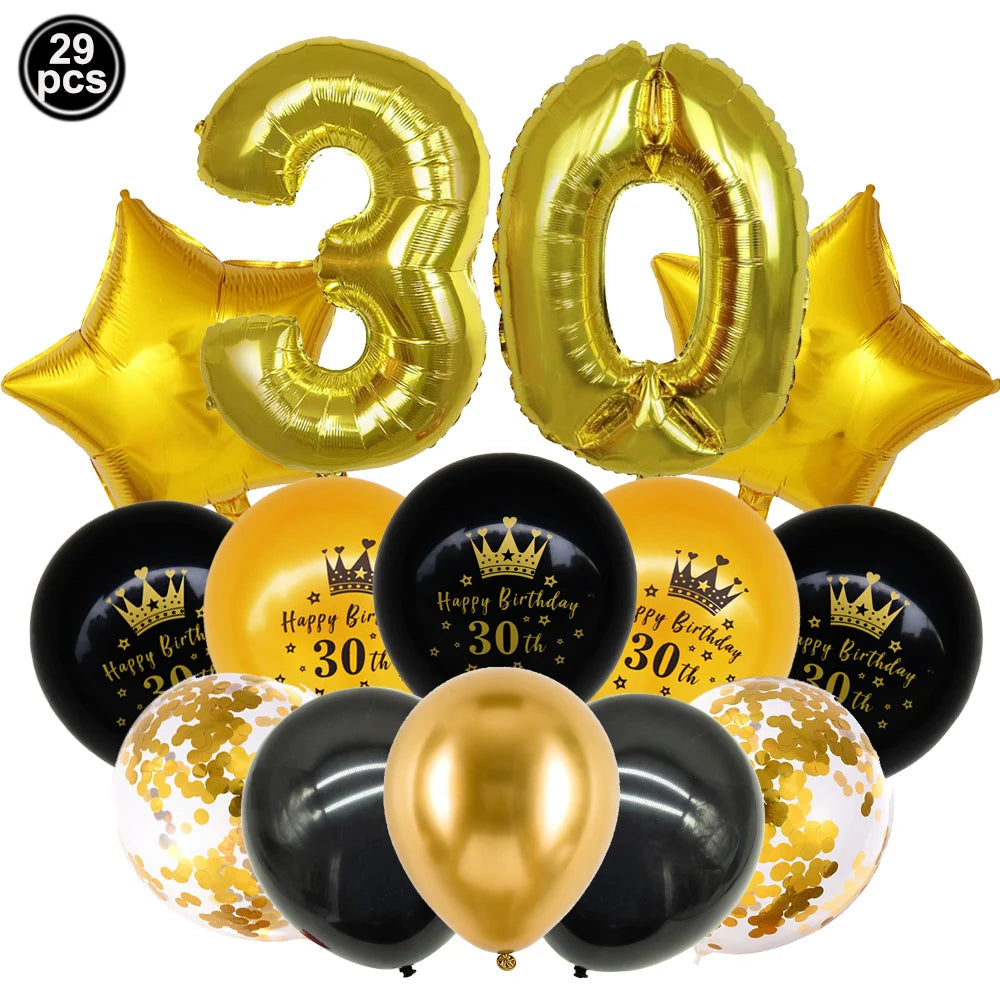 18 21 40 50 60th Happy Birthday Black Gold Banner Decoration 18-60Year Adult Birthday Party Backdrops Decoration Supplies