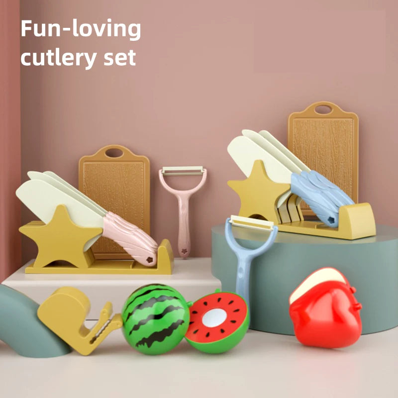 Kids Cooking Set 7Pieces Montessori Kitchen Tools Toddler Pretend Play Safe with Knife Board Can Cutting Fruits Vegetable Food