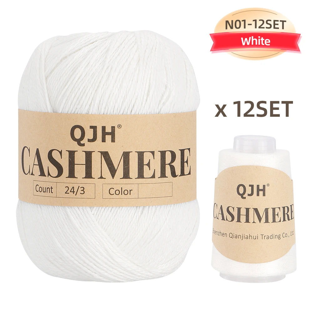 QJH 12 Set Luxurious Cashmere Yarn - Ultra-Soft & Premium Quality for Knitting Luxe Sweaters & Scarves, Hats - Yarn Enthusiasts