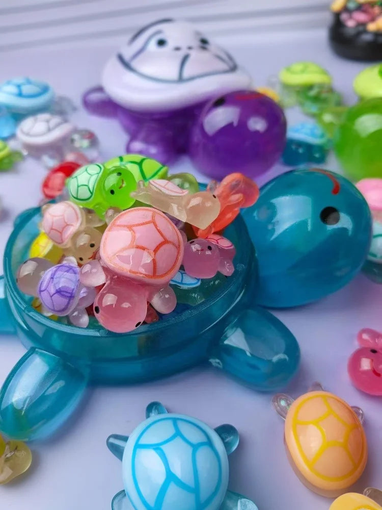 1PC Night Glow Large Turtle+Mini Luminous Turtles Figurines Resin Craft Glowing Turtle Storage Ornament Landscape Desktop