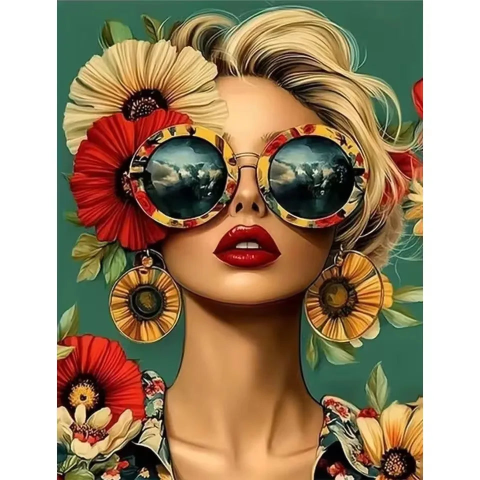 5D DIY Diamond Art Kit Full square Round Drill Mosaic Embroidery Beauty Women,Flowers,Sunglasses Imitation Diamonds Wall Decor