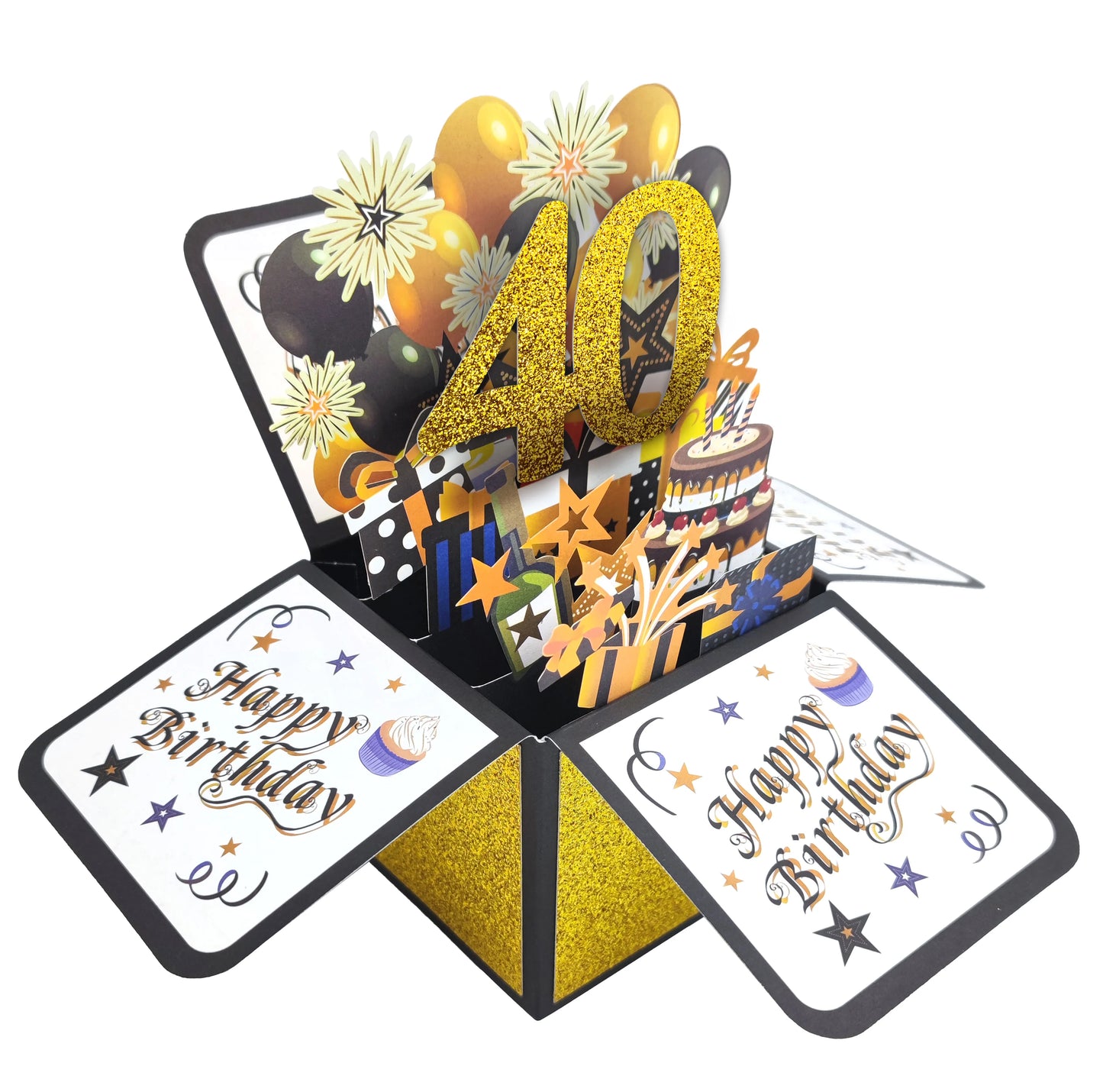 Black Golden Happy Birthday Pop Up Card 18th/30th/40th/50th/60th Birthday Card With Note Envelope Adult Birthday Gifts Greeting
