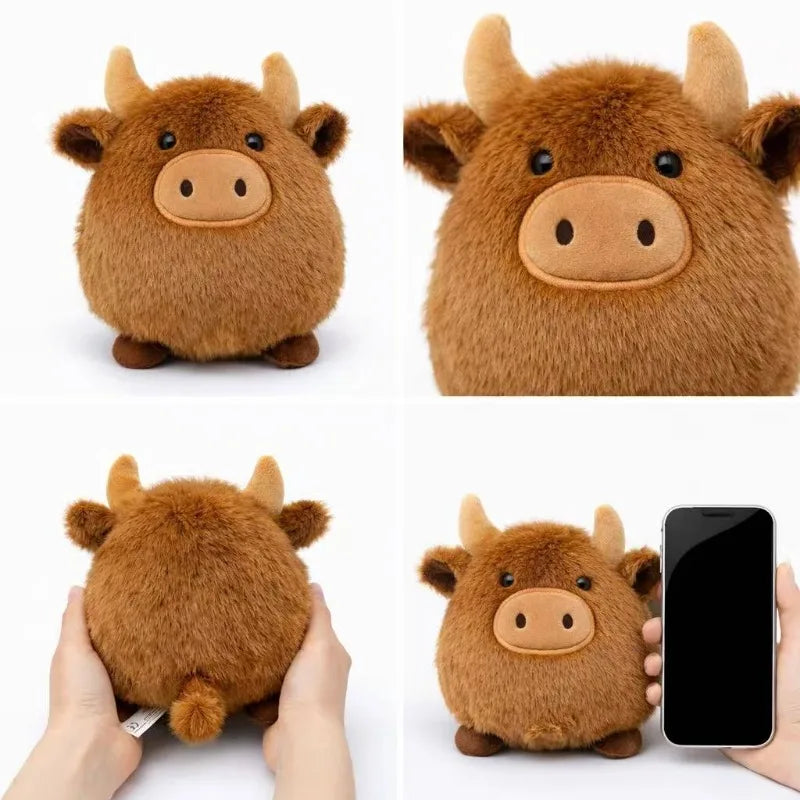 Kawaii Highland Cow Plush Pillow PP Bull Keychain Super Soft Stuffed Animal Car Ornament Cute Fur Plushie Pendant Birthday Gift