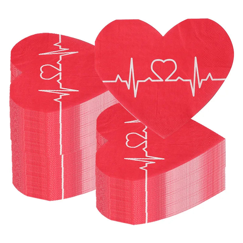 20Pcs Red Heart Paper Napkins Love Disposable Tissues Towel for Valentine's Day Wedding Party Table Decoration Romantic Gifts