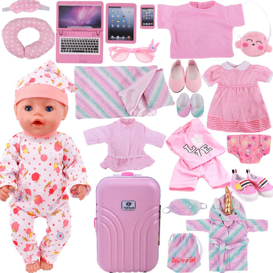 Pink Doll Clothes Pajamas Sleeping Bag/Shoes/Suitcase For 18Inch American Doll Girls 43Cm Reborn Baby Dolls Accessories Kids Toy
