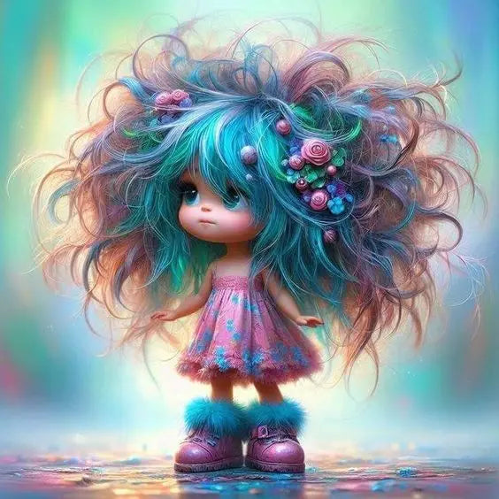 5D Diamond Painting New Colorful Hair Cartoon Girl Diamond Mosaic Cute Portrait Full Square Round Arts And Crafts Handmade Gift