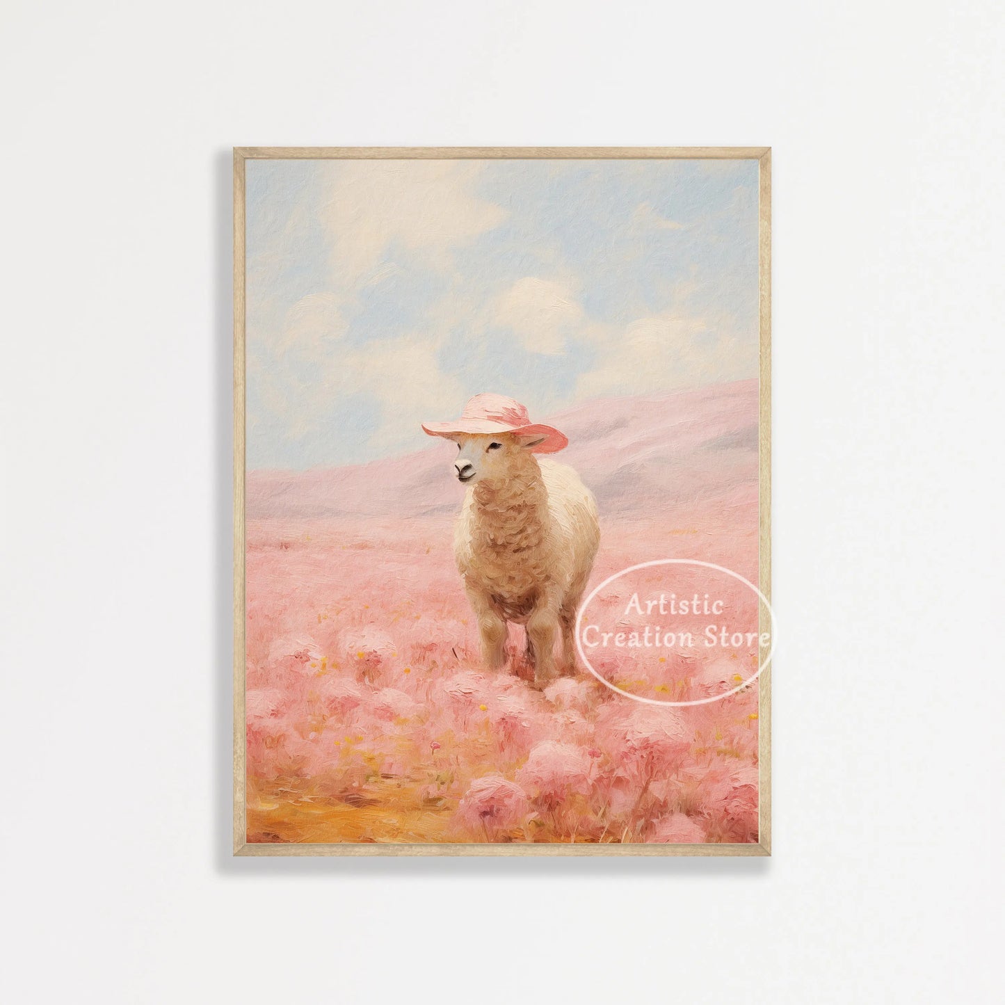 Countryside Highland Sheep Poster Modern Farmhouse Wall Art Pink Sheep Animals Print Canvas Painting Wall Living Room Home Decor