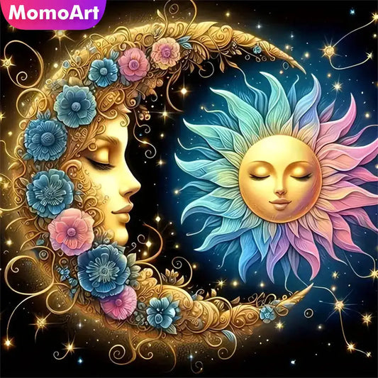 Momoart 5D DIY Diamond Painting Moon Landscape Suitable For Beginners Abstract Flower Abstract Diamond Mosaic Sun Unique Gift