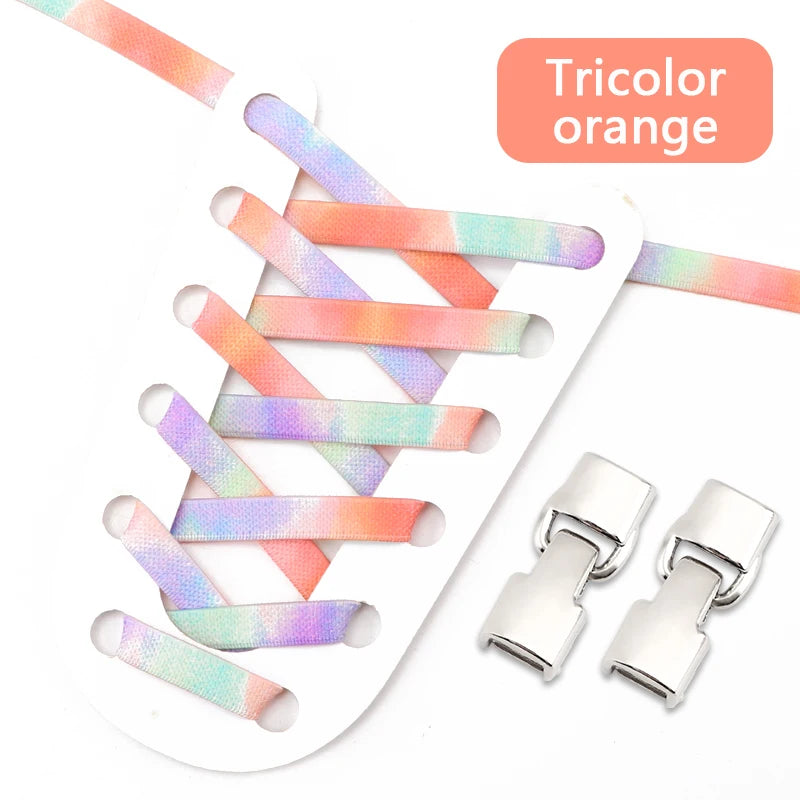 1Pair Rainbow Shoe Laces Without Ties Elastic Shoelaces Metal Buckle Lock Convenient Lazy Shoes Lace For Sneakers Accessories