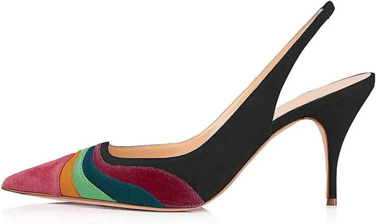 Summer New Rainbow Mixed Color 8cm High Heel Sandals  Women's French Pointed Shallow Mouth Runway Banquet Wedding Shoes size 43