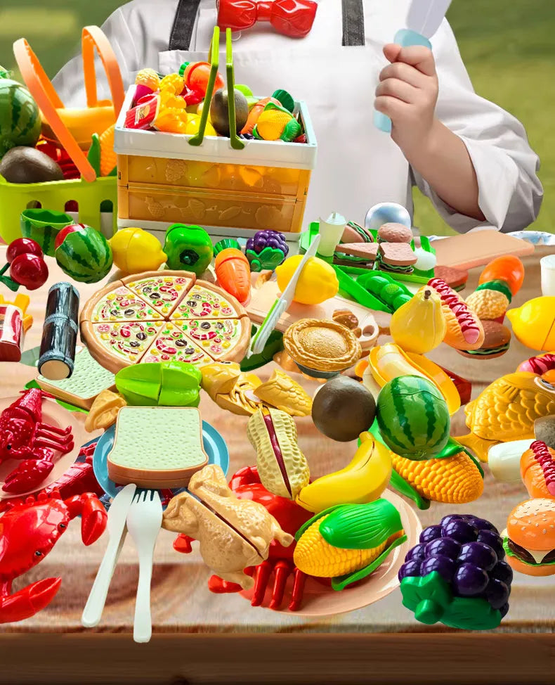 Children's Kitchen Toy Set Simulated Kitchen Cutting Cookware Simulated Fruits Cutting Toys Cooking Accessories for Kids Gift