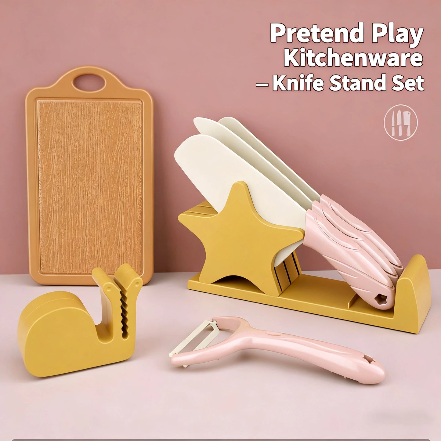 Kids Cooking Set 7Pieces Montessori Kitchen Tools Toddler Pretend Play Safe with Knife Board Can Cutting Fruits Vegetable Food