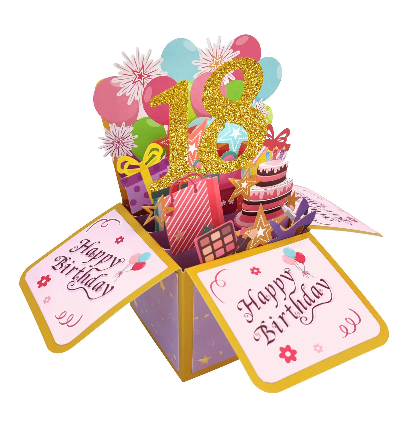 Black Golden Happy Birthday Pop Up Card 18th/30th/40th/50th/60th Birthday Card With Note Envelope Adult Birthday Gifts Greeting