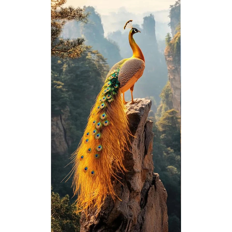 New 5D Diamond Painting Art DIY Golden Peacock Landscape Painting Full Diamond Mosaic Embroidery Diamond Home Decoration