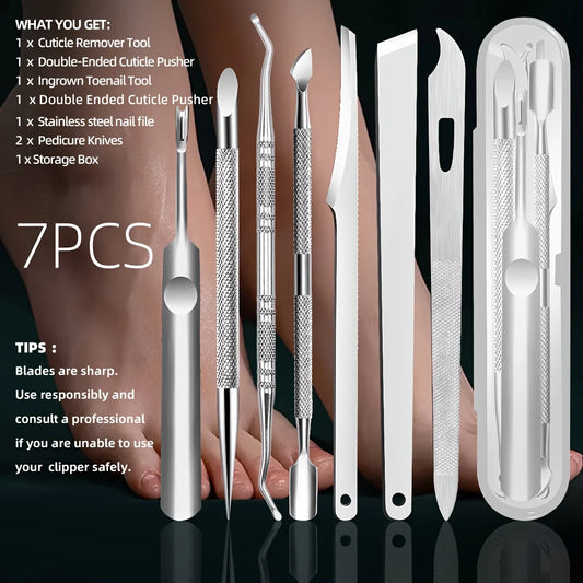 1/7pcs Stainless Steel Nail Care Kit: Precision Cuticle Remover Trimmer Set Includes Nail File Cleaner Perfect Gift for Women