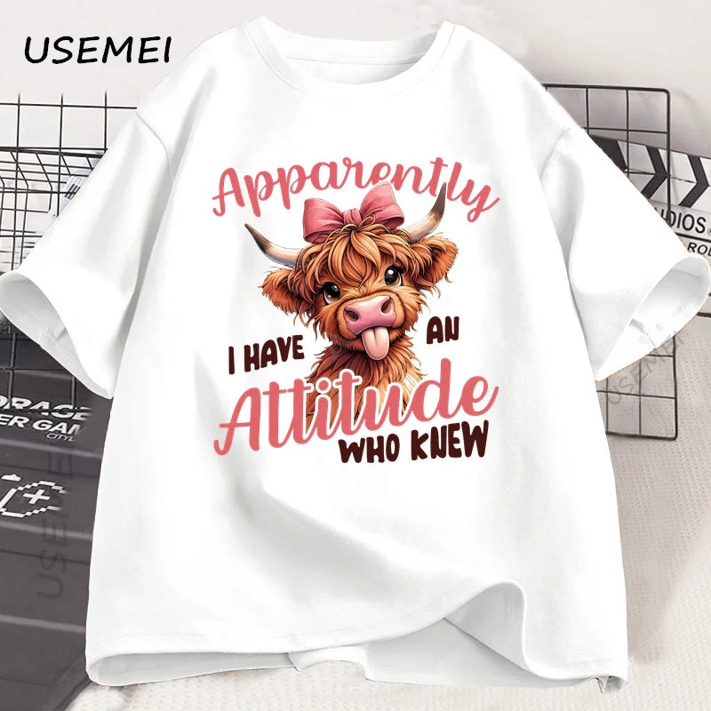 Highland Cow Funny Cows Printed Tshirt Retro Trendy Design T Shirt Cotton Short Sleeve T-shirt Men Women Casual Oversized Tops