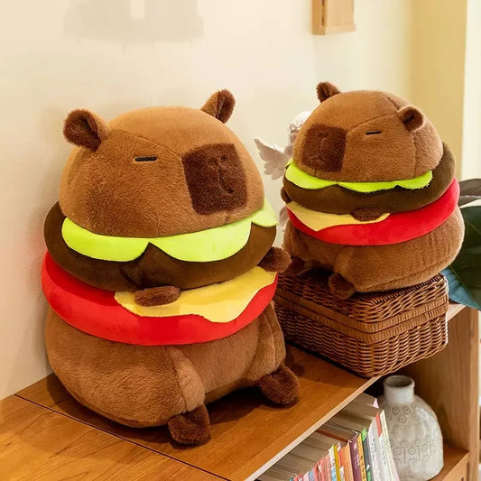 22cm Kawaii Capybara Plush Toys Lovely Hamburger Capybara Pillow Cute Capybara with Swim Rings Stuffed Kawaii Toy Creative Gifts