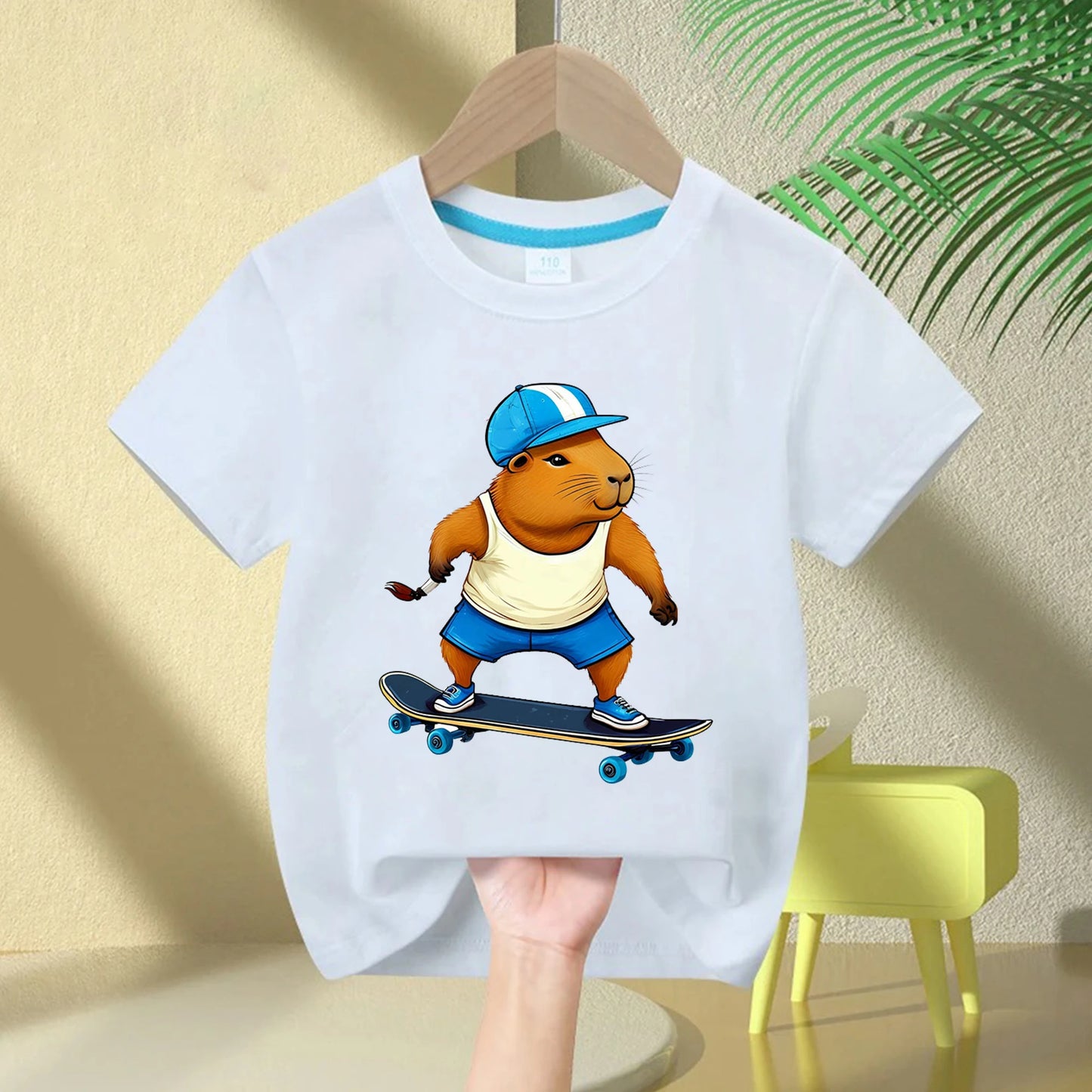 Cute Capybara Loves Bubble Tea print kids T-Shirt summer children's pure cotton short-sleeved casual tops boys and girls gifts