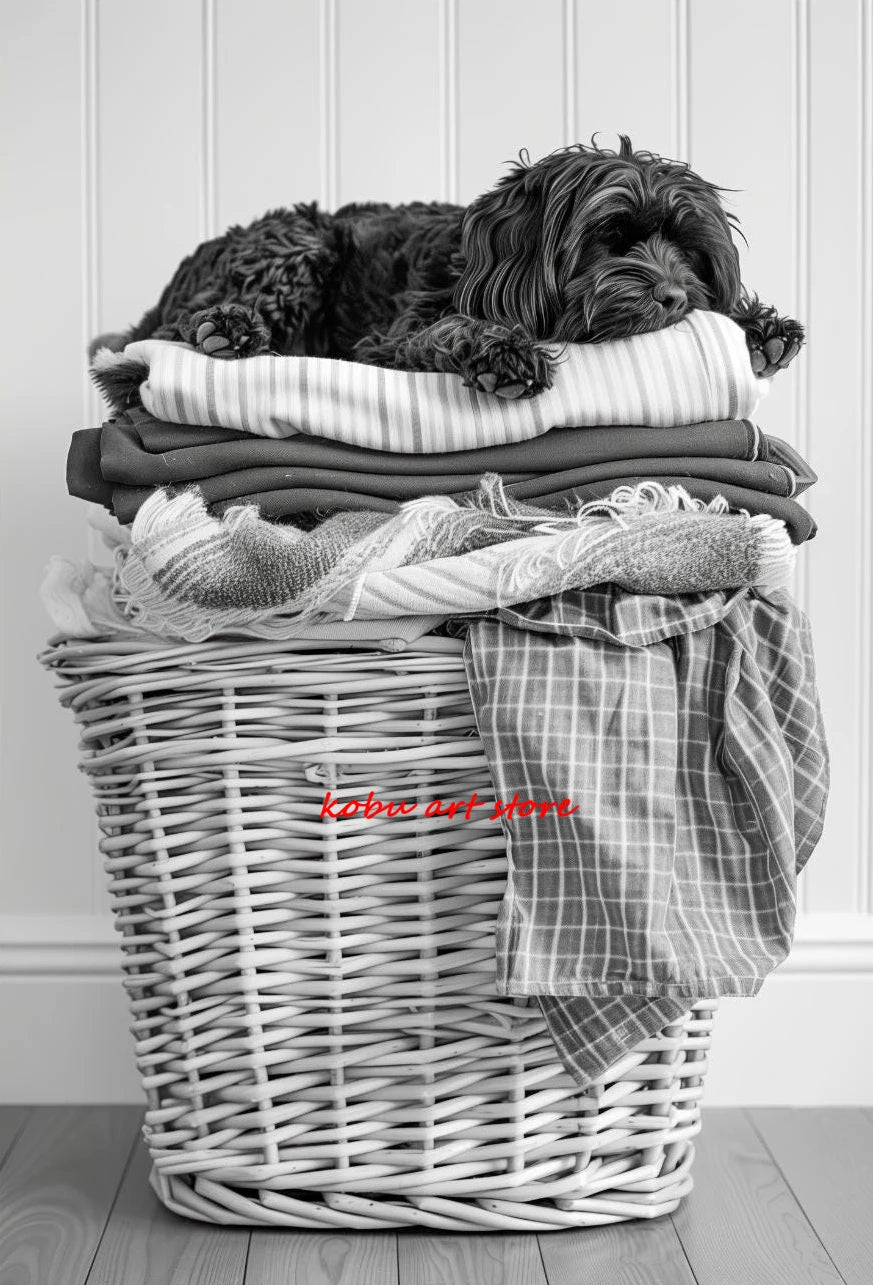 Bear Highland Cow Giraffe Animal in Washing Machine Poster Canvas Printing Wall Art Picture Fun Laundry Room Utility Room Decor