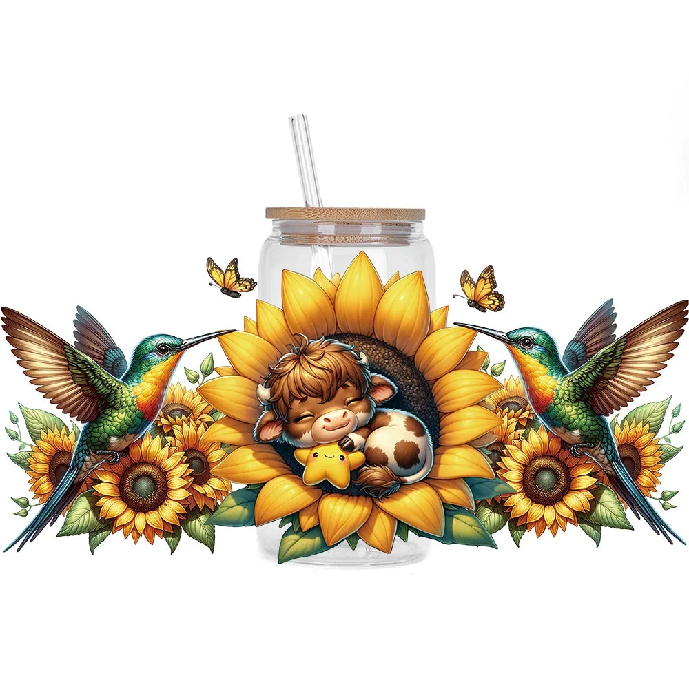 Highland Cattle Baby 16oz UV DTF Sticker Cup Personalize UV Wrap Label DIY Logo Self Adhesive Cow Design 3D Transfer Sticker