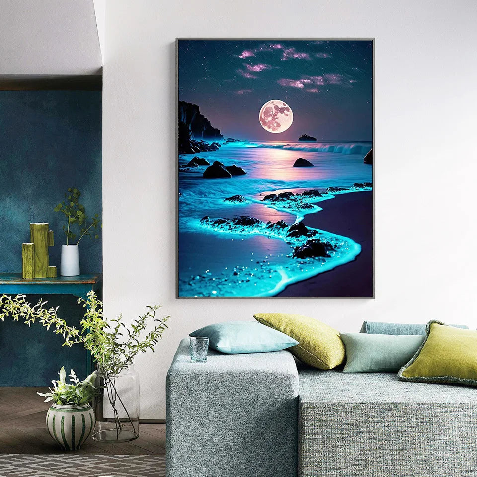 5D Diamond Painting DIY Likes Novelty Gifts Moon Seaside Landscape Embroidery Night Scenery Mosaic Home Decor Full Round Drills